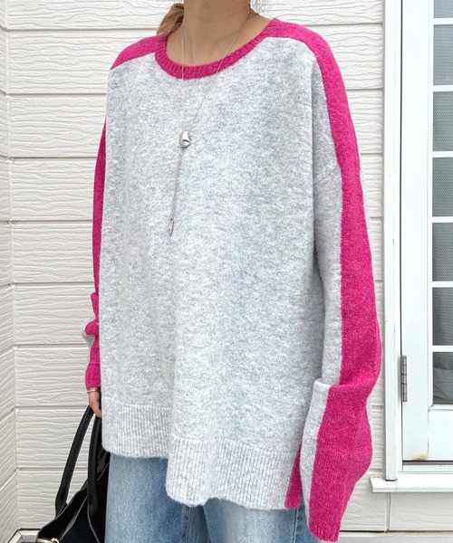 Q（キュー）の「やわもちラインニット（ニット/セーター・レディース・ライトグレー/ライトブルー/アイボリー・MEDIUM）」の22枚目の写真