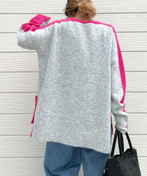 Q（キュー）の「やわもちラインニット（ニット/セーター・レディース・ライトグレー/ライトブルー/アイボリー・MEDIUM）」の19枚目の写真