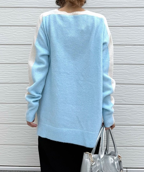 Q（キュー）の「やわもちラインニット（ニット/セーター・レディース・ライトグレー/ライトブルー/アイボリー・MEDIUM）」の14枚目の写真