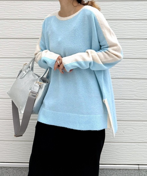 Q（キュー）の「やわもちラインニット（ニット/セーター・レディース・ライトグレー/ライトブルー/アイボリー・MEDIUM）」の17枚目の写真