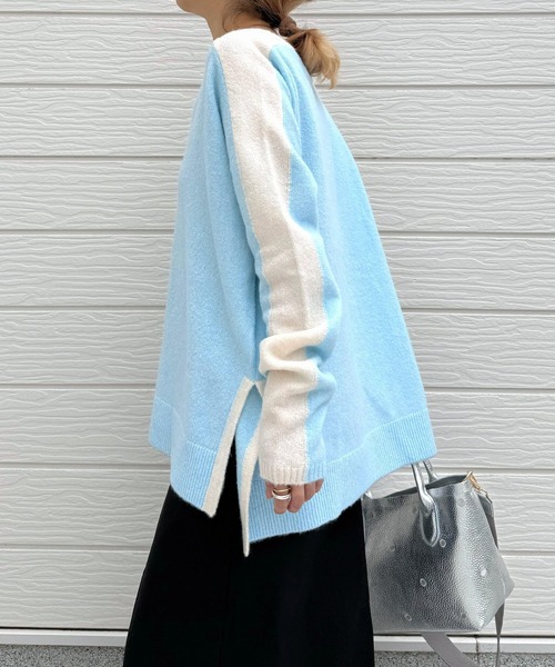 Q（キュー）の「やわもちラインニット（ニット/セーター・レディース・ライトグレー/ライトブルー/アイボリー・MEDIUM）」の15枚目の写真