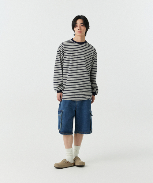 STENDS（ステンズ）の「[M~4XL] ストライプロングスリーブTシャツ_グレー（Tシャツ/カットソー・メンズ・その他・LARGE/X-LARGE/XX-LARGE/XXX-LARGE/XXXX-LARGE/MEDIUM）」の2枚目の写真