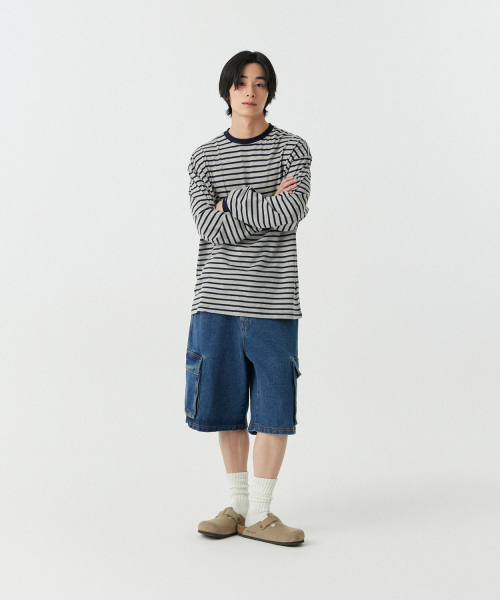 STENDS（ステンズ）の「[M~4XL] ストライプロングスリーブTシャツ_グレー（Tシャツ/カットソー・メンズ・その他・LARGE/X-LARGE/XX-LARGE/XXX-LARGE/XXXX-LARGE/MEDIUM）」の3枚目の写真