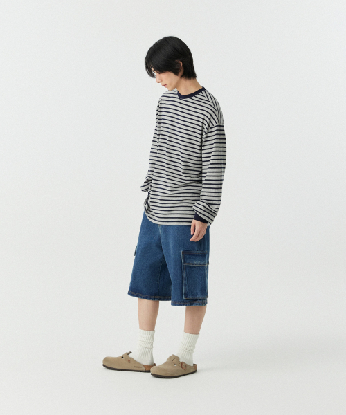 STENDS（ステンズ）の「[M~4XL] ストライプロングスリーブTシャツ_グレー（Tシャツ/カットソー・メンズ・その他・LARGE/X-LARGE/XX-LARGE/XXX-LARGE/XXXX-LARGE/MEDIUM）」の4枚目の写真