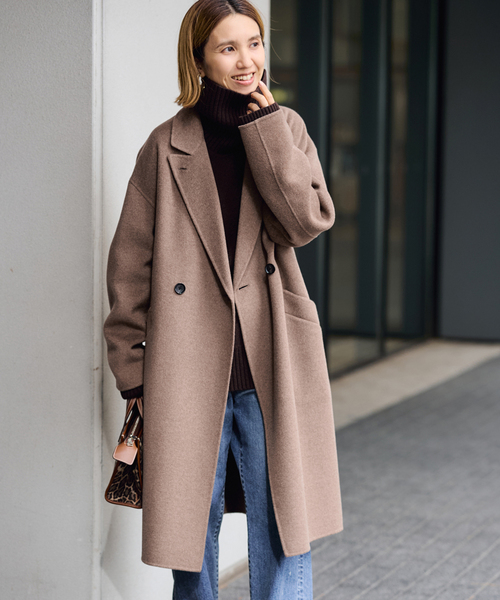 FRAMeWORK（フレームワーク）の「≪追加≫SUPER160'sダブルブレストコート 5（チェスターコート・レディース・ブラウン/ネイビー・38/36）」の3枚目の写真