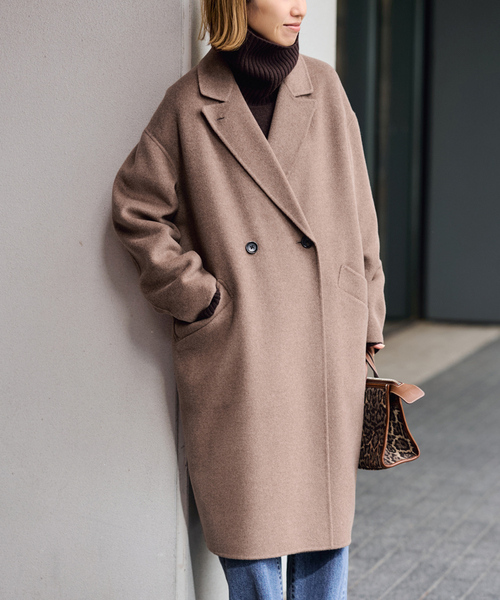 FRAMeWORK（フレームワーク）の「≪追加≫SUPER160'sダブルブレストコート 5（チェスターコート・レディース・ブラウン/ネイビー・38/36）」の7枚目の写真