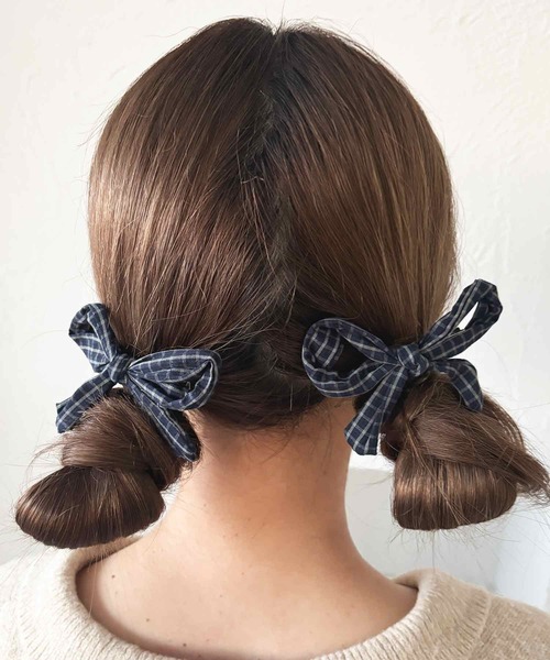 kutir(クティール)の「kutirlune/【2P】チェック柄リボンヘアピン(ヘアピン・レディース・ブラウン/ブルー/ネイビー・FREE)」の3枚目の写真
