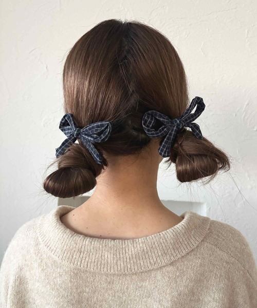 kutir(クティール)の「kutirlune/【2P】チェック柄リボンヘアピン(ヘアピン・レディース・ブラウン/ブルー/ネイビー・FREE)」の9枚目の写真