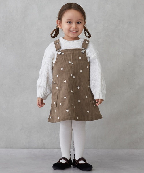 セール】ハート刺しゅうコーデュロイジャンスカ（ジャンパースカート