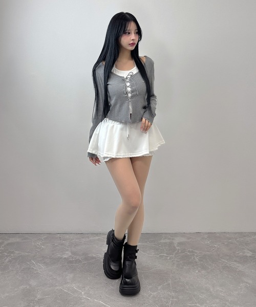 FOLLOWIN(フォロウィン)の「フリルレイヤード ミニスカート(インナーパンツ付き)(スカート・レディース・ホワイト/ブラック/グレー・FREE)」の9枚目の写真