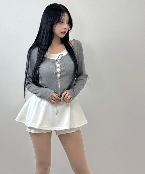 FOLLOWIN(フォロウィン)の「フリルレイヤード ミニスカート(インナーパンツ付き)(スカート・レディース・ホワイト/ブラック/グレー・FREE)」の10枚目の写真