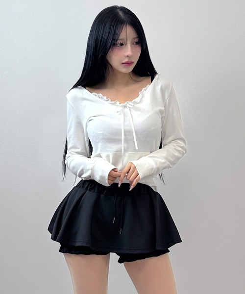 FOLLOWIN(フォロウィン)の「フリルレイヤード ミニスカート(インナーパンツ付き)(スカート・レディース・ホワイト/ブラック/グレー・FREE)」の19枚目の写真