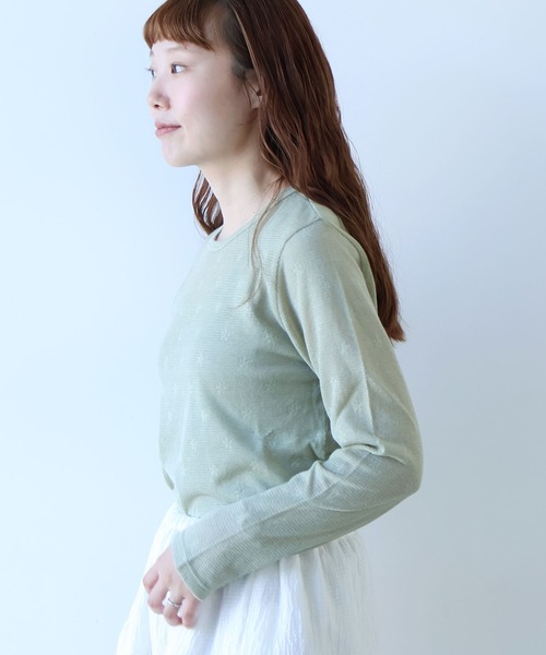 bulle de savon（ビュルデサボン）の「hana×mesh ジャカード　長袖プルオーバー（Tシャツ/カットソー・レディース・カーキ・FREE）」の3枚目の写真