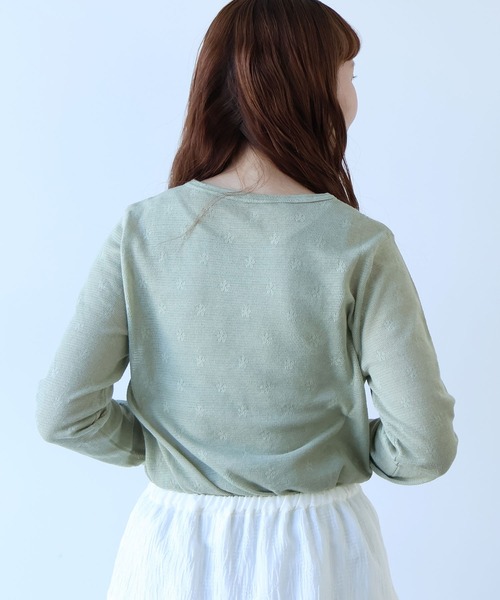 bulle de savon（ビュルデサボン）の「hana×mesh ジャカード　長袖プルオーバー（Tシャツ/カットソー・レディース・カーキ・FREE）」の4枚目の写真