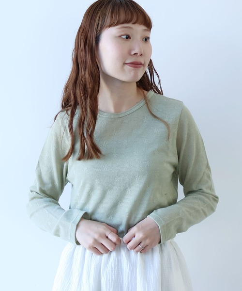 bulle de savon（ビュルデサボン）の「hana×mesh ジャカード　長袖プルオーバー（Tシャツ/カットソー・レディース・カーキ・FREE）」の2枚目の写真