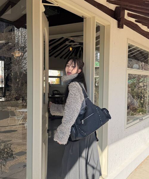 A.R.U(エイアールユー)の「BUCKLE SHORT COAT(チェスターコート・レディース・グレー/ピンク・FREE)」の7枚目の写真