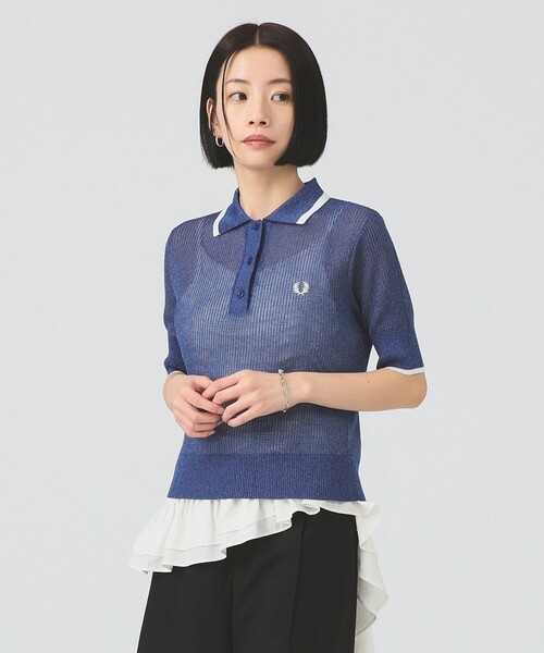 FRED PERRY（フレッドペリー）の「【別注】FRED PERRY / リブ ニット シャツ（ポロシャツ・レディース・ブラウン系その他4/ブルー・10）」の2枚目の写真