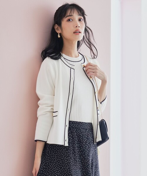 ANY SIS(エニィスィス)の「【花粉リリース】ラインポイント カーディガン(カーディガン/ボレロ・レディース・ホワイト系/ネイビー系/ライトグリーン系・X-SMALL)」の1枚目の写真