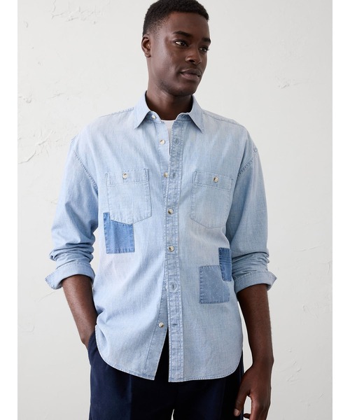 【OFF】(M)パッチワークリラックスシャツ セール】BANANA REPUBLIC FACTORY STORE リラックスフィット パッチ