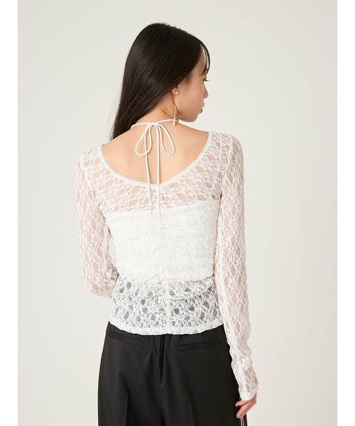 FRAY I.D(フレイアイディー)の「ドロストギャザーレーストップス(Tシャツ/カットソー・レディース・ホワイト/ピンク/ブラック・F)」の5枚目の写真