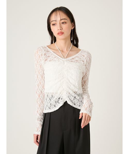 FRAY I.D(フレイアイディー)の「ドロストギャザーレーストップス(Tシャツ/カットソー・レディース・ホワイト/ピンク/ブラック・F)」の15枚目の写真