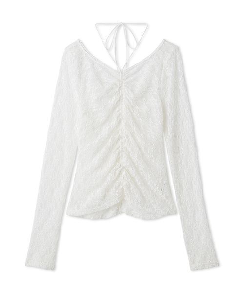 FRAY I.D(フレイアイディー)の「ドロストギャザーレーストップス(Tシャツ/カットソー・レディース・ホワイト/ピンク/ブラック・F)」の8枚目の写真