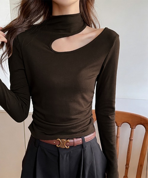 ONEP STAR(ワンピスター)の「アシンメトリーカットデザイントップス(Tシャツ/カットソー・レディース・ホワイト/ダークブラウン/ブラック/グレー/モカ・MEDIUM/LARGE)」の19枚目の写真