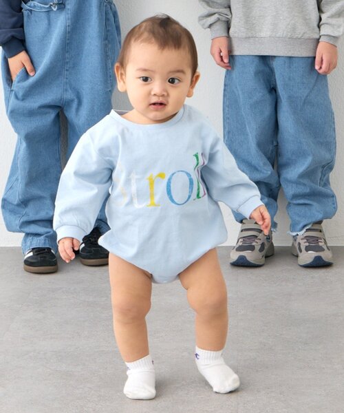 CIAOPANIC TYPY(チャオパニックティピー)の「【BABY】ミニ裏毛かすれカラーロゴロンパース(Tシャツ/カットソー・キッズ・サックスブルー/グレー/イエロー・80)」の4枚目の写真
