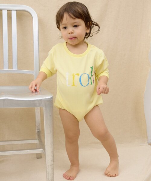 CIAOPANIC TYPY(チャオパニックティピー)の「【BABY】ミニ裏毛かすれカラーロゴロンパース(Tシャツ/カットソー・キッズ・サックスブルー/グレー/イエロー・80)」の6枚目の写真