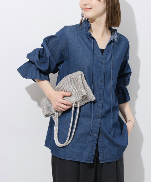 JOURNAL STANDARD relume(ジャーナルスタンダード レリューム)の「《追加》ライトデニムスタンドカラーブラウス(シャツ/ブラウス・レディース・ブルー/ネイビー・FREE)」の8枚目の写真