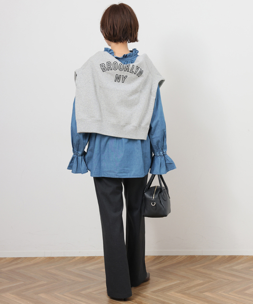 JOURNAL STANDARD relume（ジャーナルスタンダード　レリューム）の「《追加》ライトデニムスタンドカラーブラウス（シャツ/ブラウス・レディース・ブルー/ネイビー・FREE）」の4枚目の写真