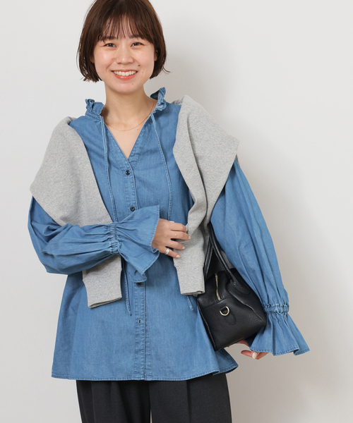 JOURNAL STANDARD relume（ジャーナルスタンダード　レリューム）の「《追加》ライトデニムスタンドカラーブラウス（シャツ/ブラウス・レディース・ブルー/ネイビー・FREE）」の5枚目の写真