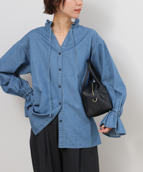 JOURNAL STANDARD relume（ジャーナルスタンダード　レリューム）の「《追加》ライトデニムスタンドカラーブラウス（シャツ/ブラウス・レディース・ブルー/ネイビー・FREE）」の10枚目の写真