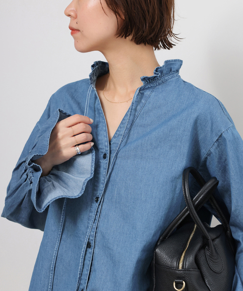 JOURNAL STANDARD relume（ジャーナルスタンダード　レリューム）の「《追加》ライトデニムスタンドカラーブラウス（シャツ/ブラウス・レディース・ブルー/ネイビー・FREE）」の11枚目の写真