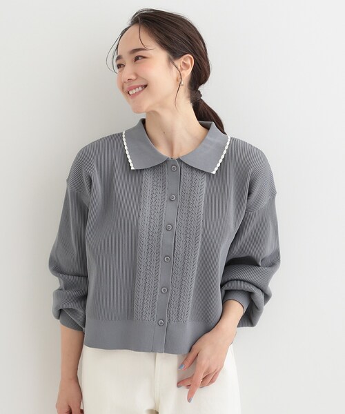 SHOO・LA・RUE(シューラルー)の「襟付きレース風カーディガン(カーディガン/ボレロ・レディース・ブラック/オフホワイト/グレー・00)」の9枚目の写真
