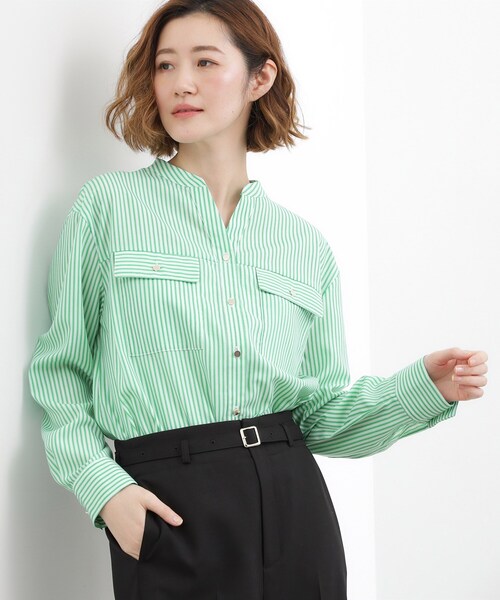 grove（グローブ）の「【貴島明日香さん着用】お仕事も普段も。今どきワークシャツブラウス（シャツ/ブラウス・レディース・グリーン系その他4/ブルー系その他4/オフホワイト/ダークグレー/サンドベージュ・02/03/01/04/05）」の5枚目の写真