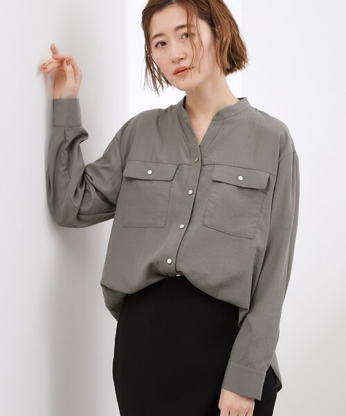 grove（グローブ）の「【貴島明日香さん着用】お仕事も普段も。今どきワークシャツブラウス（シャツ/ブラウス・レディース・グリーン系その他4/ブルー系その他4/オフホワイト/ダークグレー/サンドベージュ・02/03/01/04/05）」の3枚目の写真