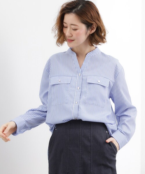 grove（グローブ）の「【貴島明日香さん着用】お仕事も普段も。今どきワークシャツブラウス（シャツ/ブラウス・レディース・グリーン系その他4/ブルー系その他4/オフホワイト/ダークグレー/サンドベージュ・02/03/01/04/05）」の10枚目の写真