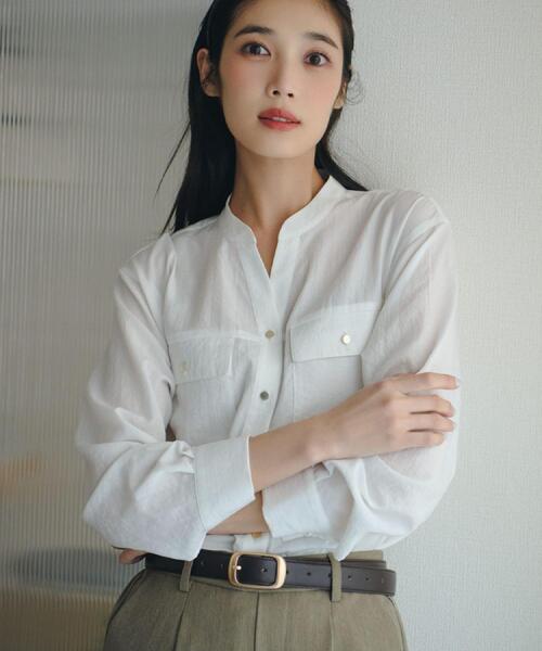 grove（グローブ）の「【貴島明日香さん着用】お仕事も普段も。今どきワークシャツブラウス（シャツ/ブラウス・レディース・グリーン系その他4/ブルー系その他4/オフホワイト/ダークグレー/サンドベージュ・02/03/01/04/05）」の14枚目の写真