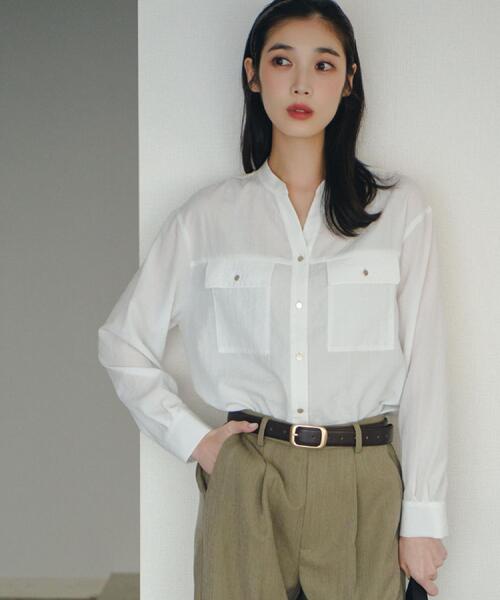 grove（グローブ）の「【貴島明日香さん着用】お仕事も普段も。今どきワークシャツブラウス（シャツ/ブラウス・レディース・グリーン系その他4/ブルー系その他4/オフホワイト/ダークグレー/サンドベージュ・02/03/01/04/05）」の15枚目の写真