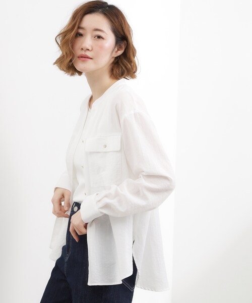 grove（グローブ）の「【貴島明日香さん着用】お仕事も普段も。今どきワークシャツブラウス（シャツ/ブラウス・レディース・グリーン系その他4/ブルー系その他4/オフホワイト/ダークグレー/サンドベージュ・02/03/01/04/05）」の18枚目の写真