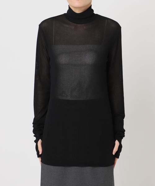 CITYSHOP（シティーショップ）の「《追加5》SHEER HIGH NECK TOP：カットソー（Tシャツ/カットソー・レディース・ベージュ/ブラック/ブルー系その他・FREE）」の5枚目の写真