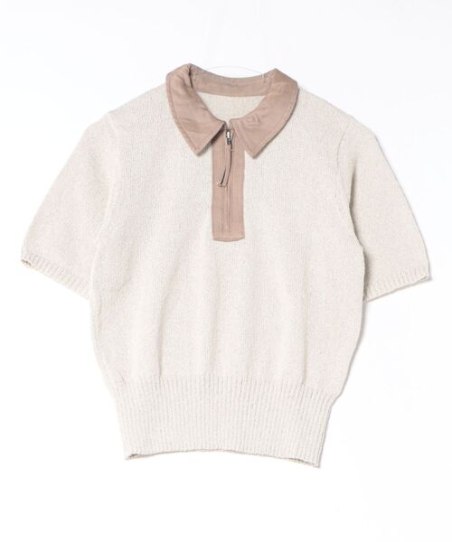 UNDOVE(アンドゥーブ)の「衿元デニム切替ニットポロシャツ 【サマーニット/デニムシャツ/ポロシャツ/ジップアップ/ジップポロシャツ】(ポロシャツ・レディース・ネイビー/ベージュ系・X-LARGE/LARGE/MEDIUM)」の17枚目の写真