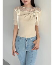 MERCURYDUO | レース切替オフショルニットトップス(ニット/セーター)