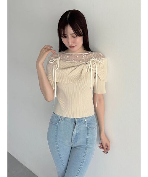 MERCURYDUO（マーキュリーデュオ）の「レース切替オフショルニットトップス（ニット/セーター・レディース・アイボリー/ブラック/チャコールグレー・FREE）」の13枚目の写真