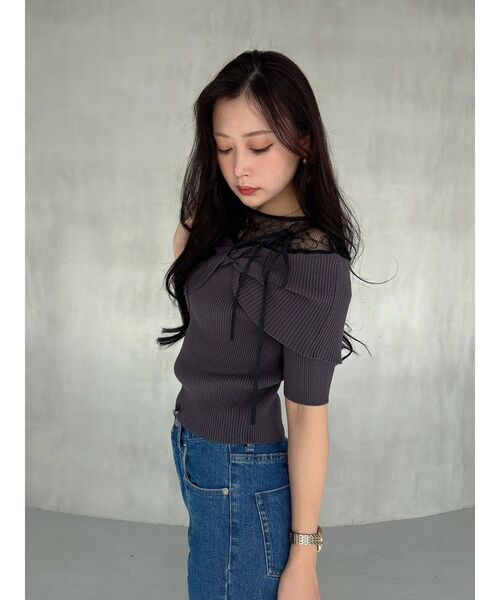 MERCURYDUO（マーキュリーデュオ）の「レース切替オフショルニットトップス（ニット/セーター・レディース・アイボリー/ブラック/チャコールグレー・FREE）」の17枚目の写真