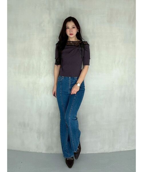 MERCURYDUO（マーキュリーデュオ）の「レース切替オフショルニットトップス（ニット/セーター・レディース・アイボリー/ブラック/チャコールグレー・FREE）」の18枚目の写真