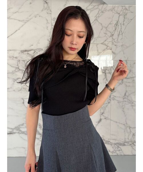 MERCURYDUO（マーキュリーデュオ）の「レース切替オフショルニットトップス（ニット/セーター・レディース・アイボリー/ブラック/チャコールグレー・FREE）」の19枚目の写真