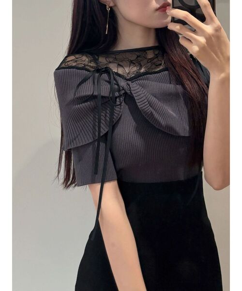 MERCURYDUO（マーキュリーデュオ）の「レース切替オフショルニットトップス（ニット/セーター・レディース・アイボリー/ブラック/チャコールグレー・FREE）」の22枚目の写真