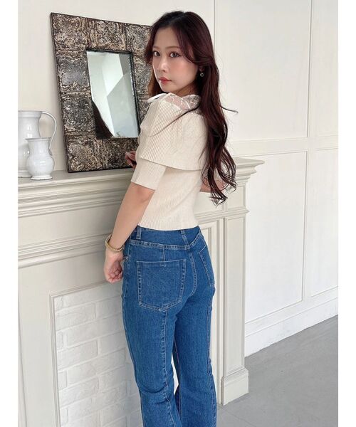 MERCURYDUO（マーキュリーデュオ）の「レース切替オフショルニットトップス（ニット/セーター・レディース・アイボリー/ブラック/チャコールグレー・FREE）」の9枚目の写真